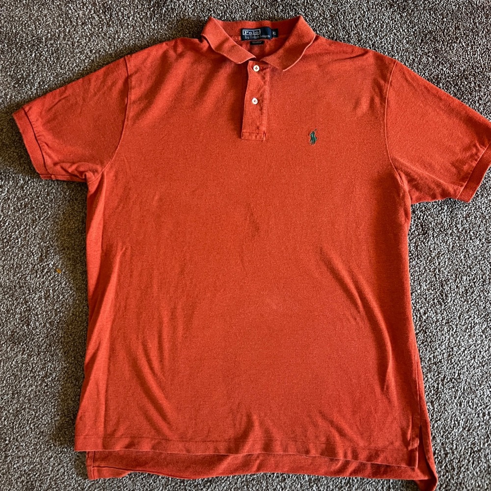 Vintage Polo Ralph Lauren XL Orange Classic Fit Short Sleeve Green Pony 271